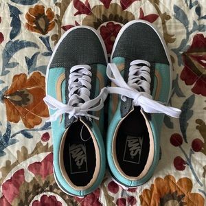 Grey, mint, and peach low top Vans NWOT